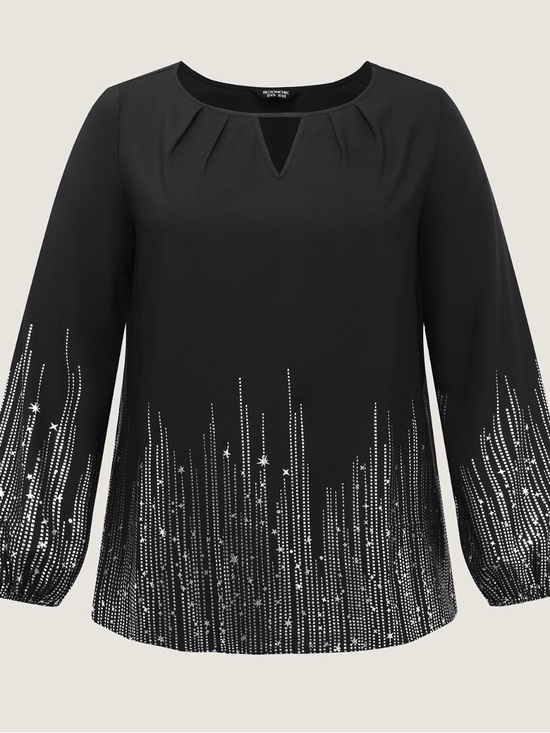 BloomChic Tops - BloomChic Black Long-Sleeve Keyhole Top with Starburst Design - Size 18/20